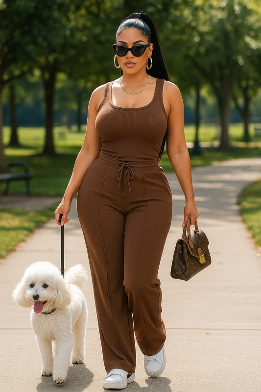 Ribbed Tank Top And Pant Set
