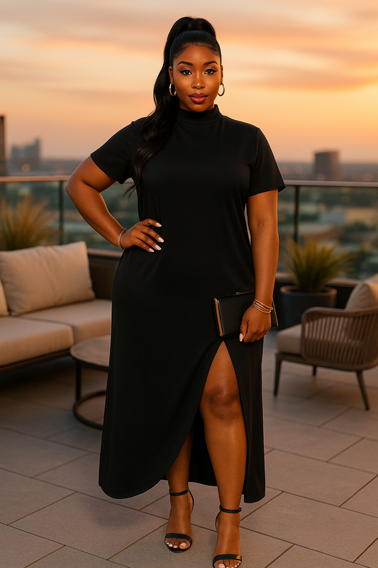 Mock neck back cape dress