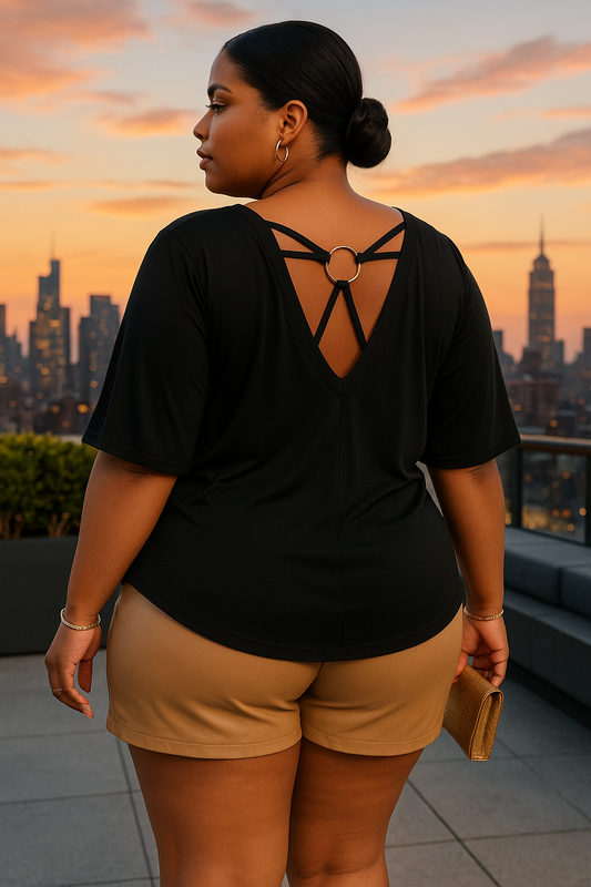 Plus Size Solid Drop Shoulder Short Sleeve Shirt