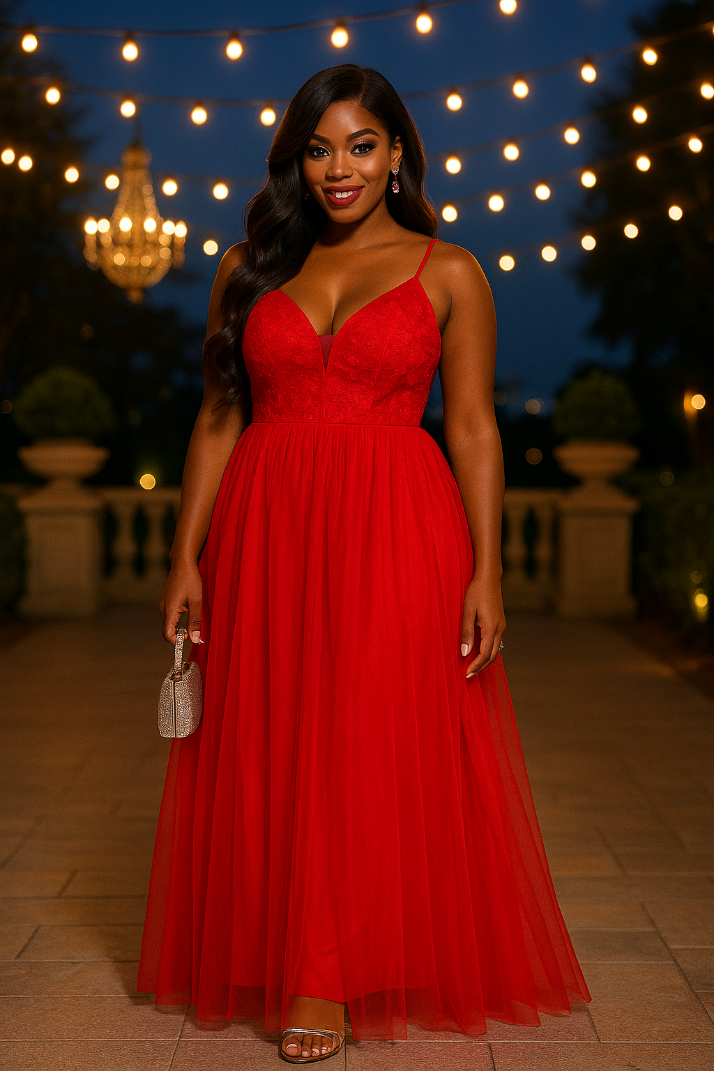 Glittered Straps Mesh Tulle Maxi Dress
