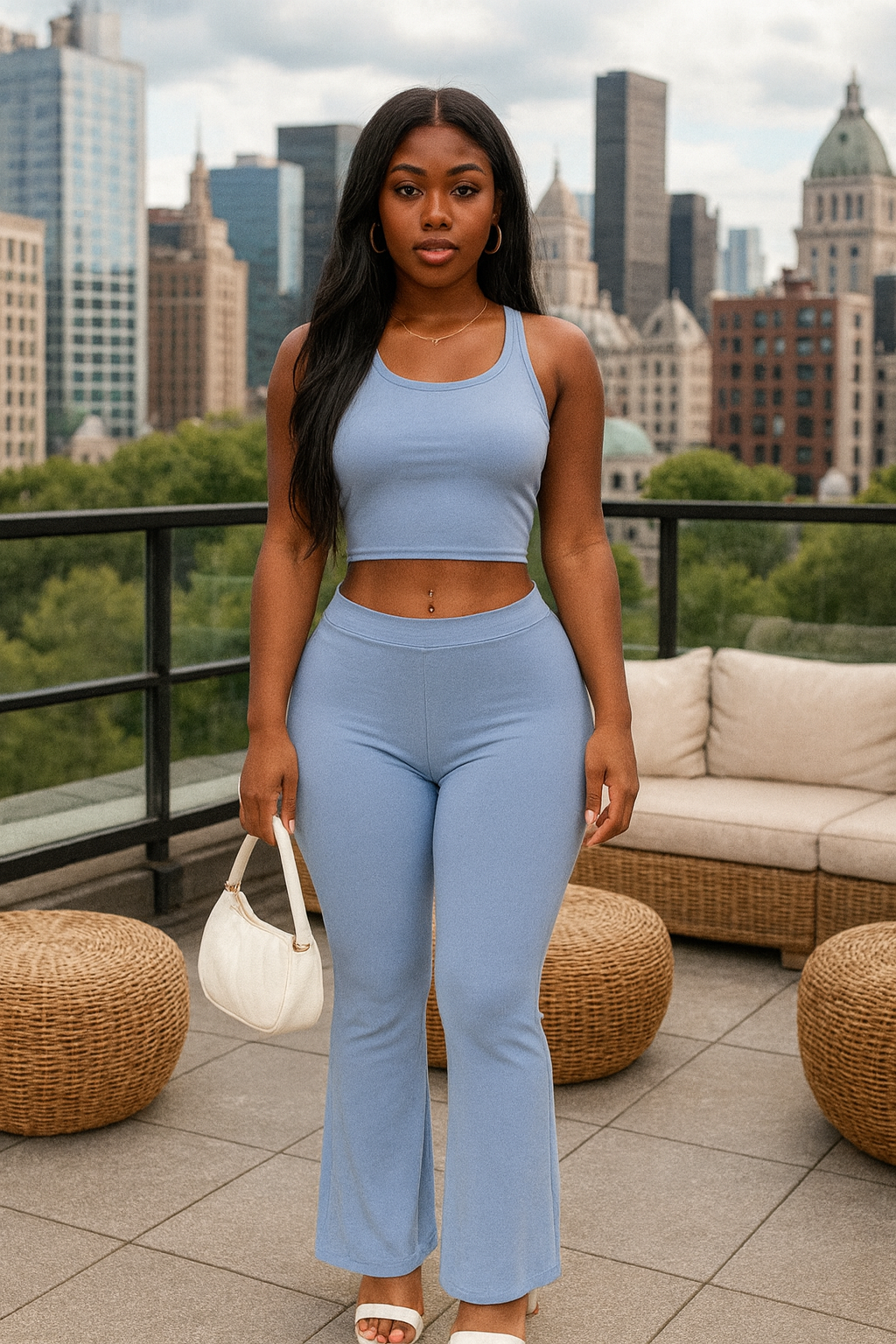 Ribbed Sleeveless Crop Top & Flared Pants Set