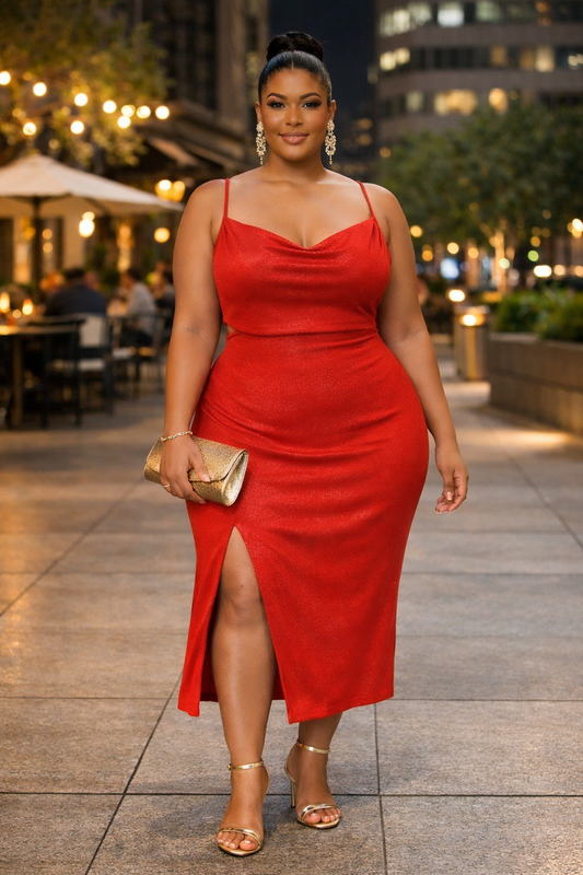 Plus Shimmer Midi Dress With Front Slit