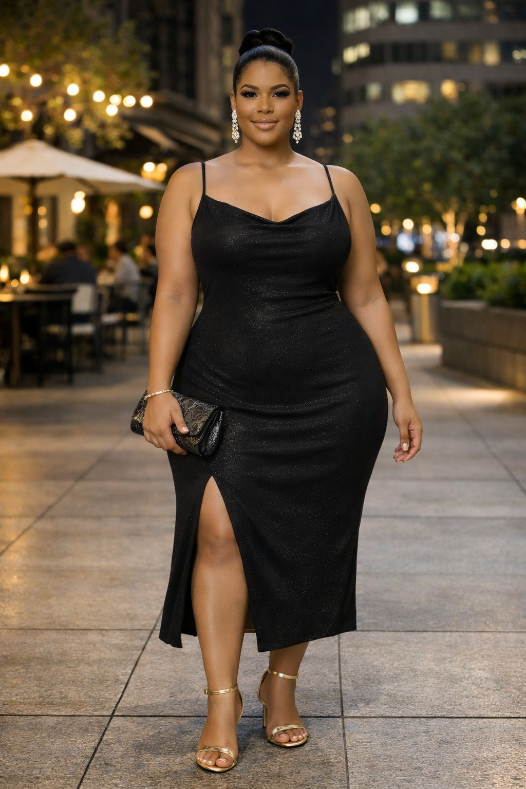 Plus Shimmer Midi Dress With Front Slit