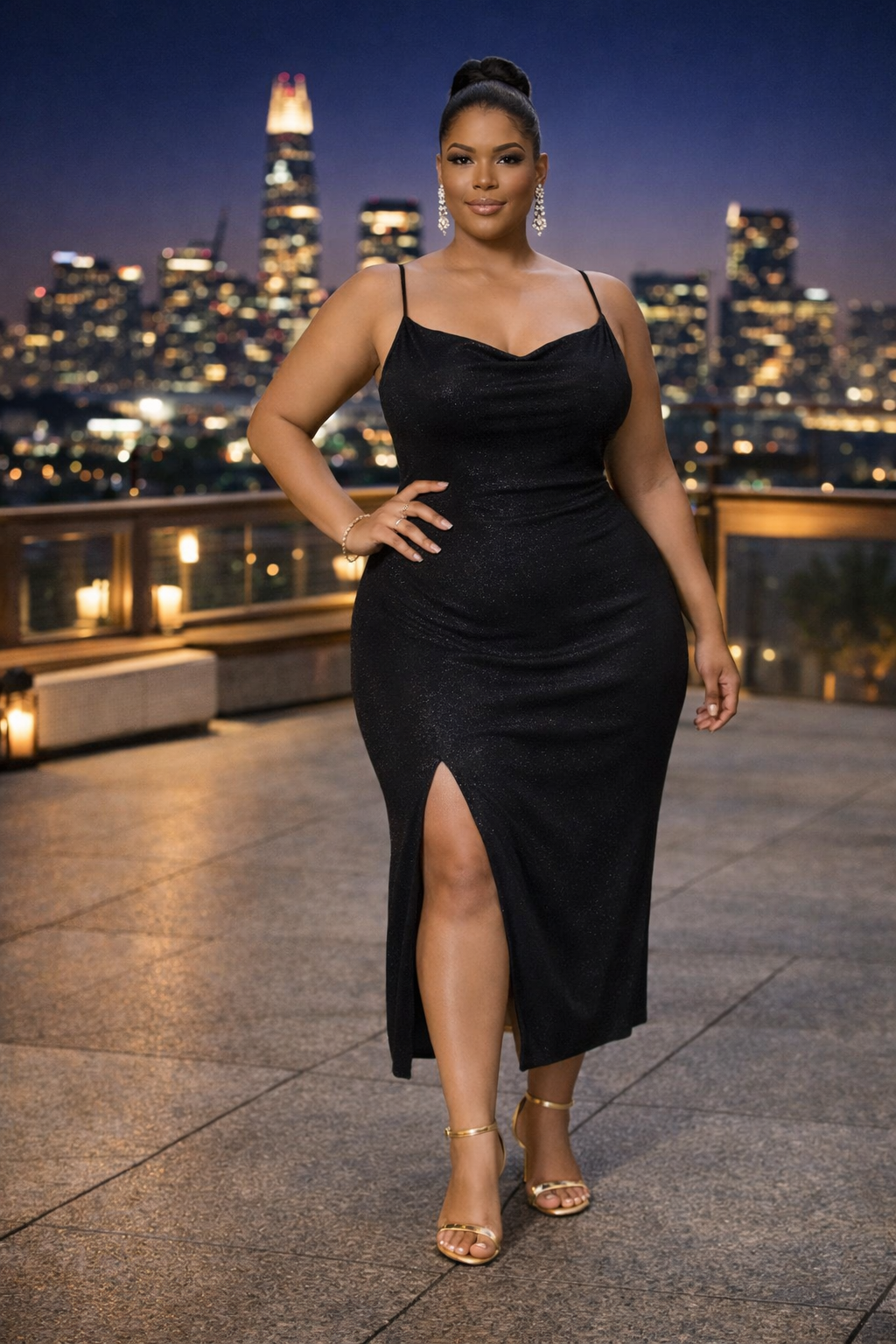 Plus Shimmer Midi Dress With Front Slit