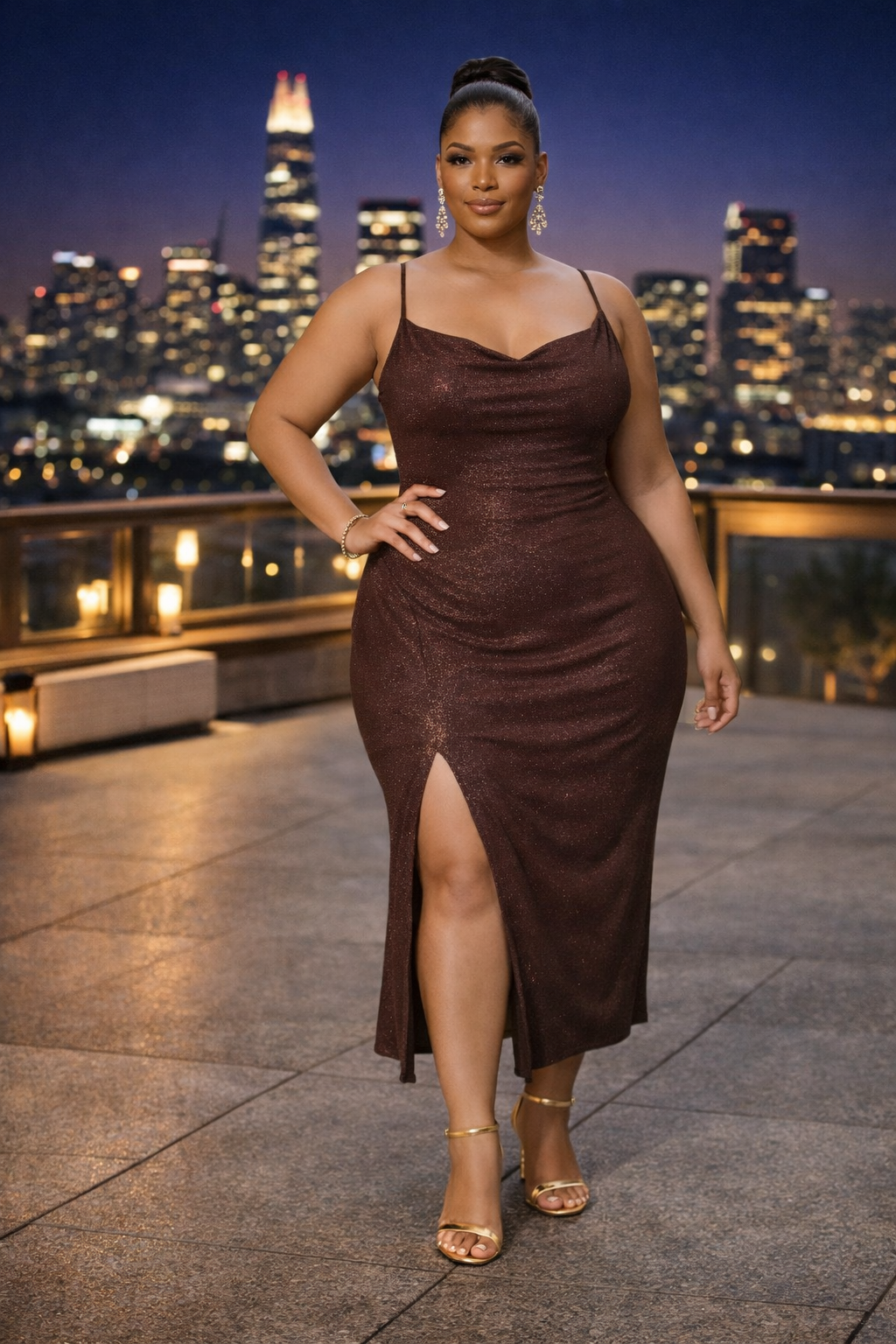 Plus Shimmer Midi Dress With Front Slit