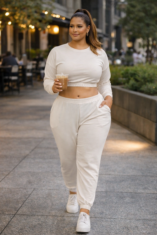 Plus Size French Terry Pullover & Joggers Set