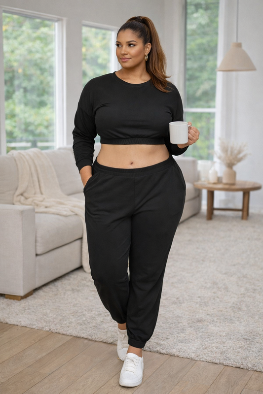 Plus Size French Terry Pullover & Joggers Set