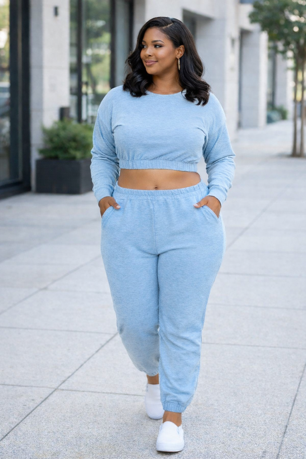 Plus Size French Terry Pullover & Joggers Set