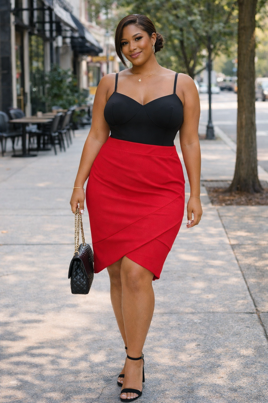 Plus Size Tulip Hem Knit Crepe Skirt