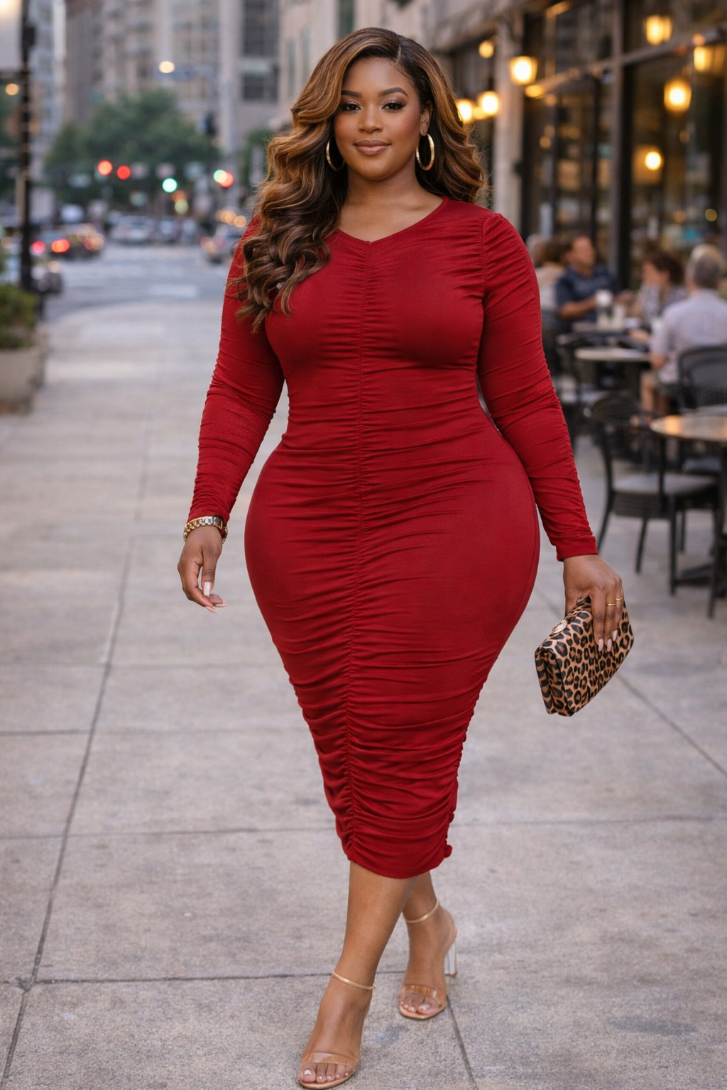 Plus Size Ruched Long Sleeve Midi Dress – Style Your Curves Plus Size Ruched Long Sleeve Midi Dress – Style Your Curves