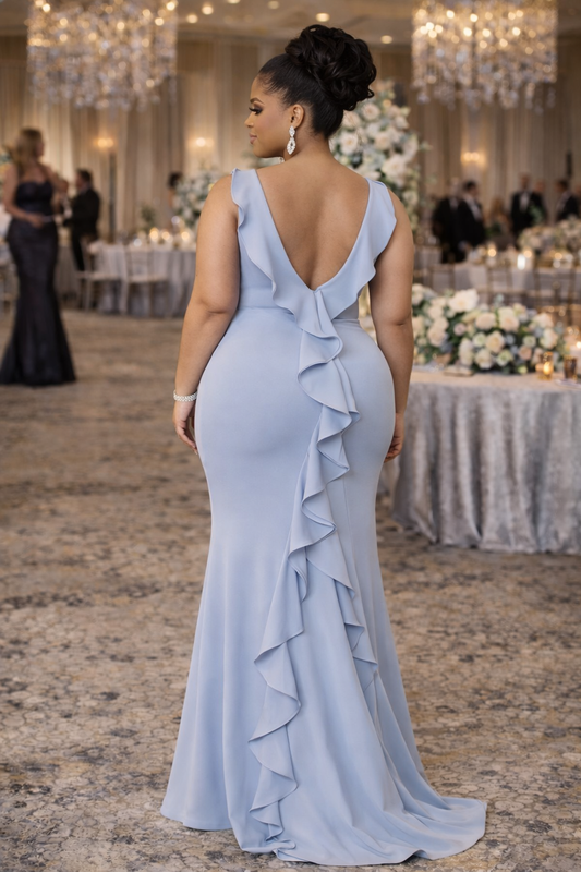 Ruffle Drapped Tail Plus Size Maxi Dress