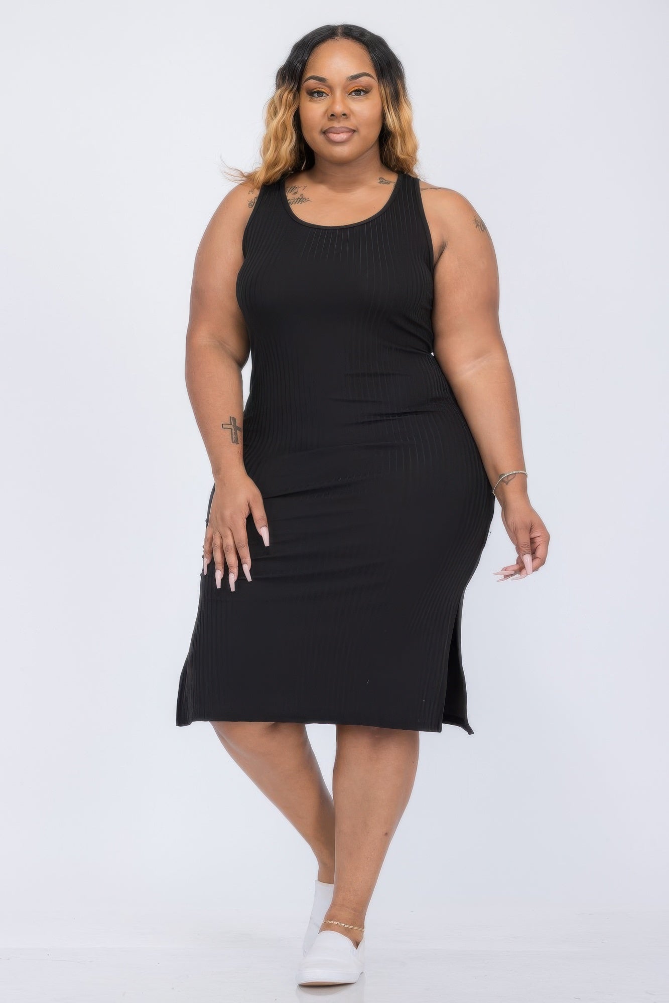 I Am A Fashion Junky Plus Size Ribbed Side Slit Tank Midi Dress Khaki 2XL I Am A Fashion Junky Plus Size Ribbed Side Slit Tank Midi Dress Khaki 2XL