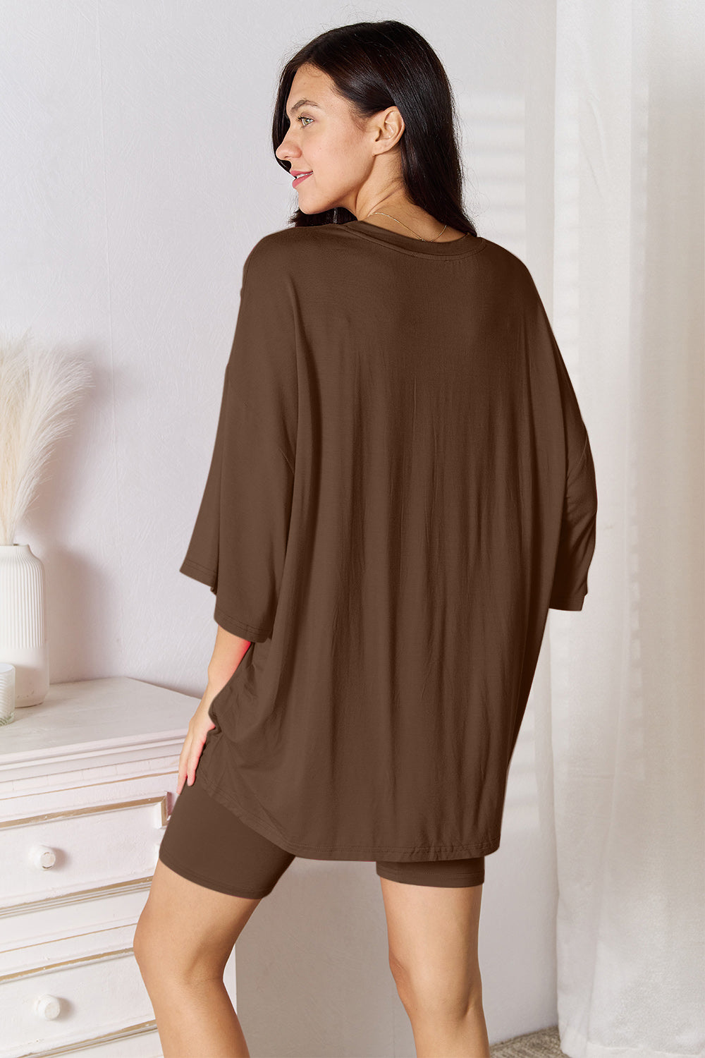 Basic Bae Full Size Three-Quarter Sleeve Top and Shorts Set