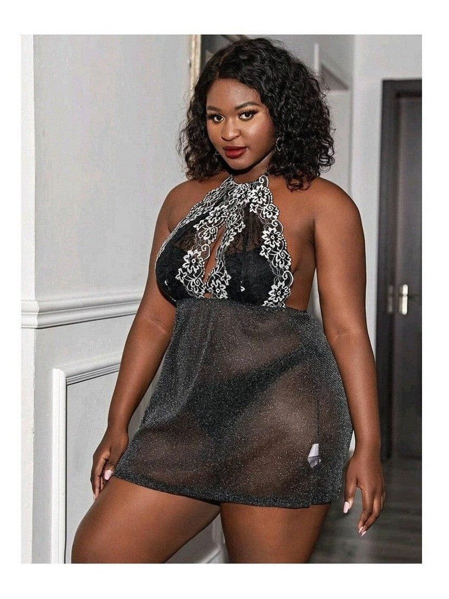 Plus Size Floral Lace Mesh Slips With Thong NEW ARRIVALS, PLUS, plus lingerie, PLUS SIZE, PLUS SIZE SETS, SALE Style Your Curves