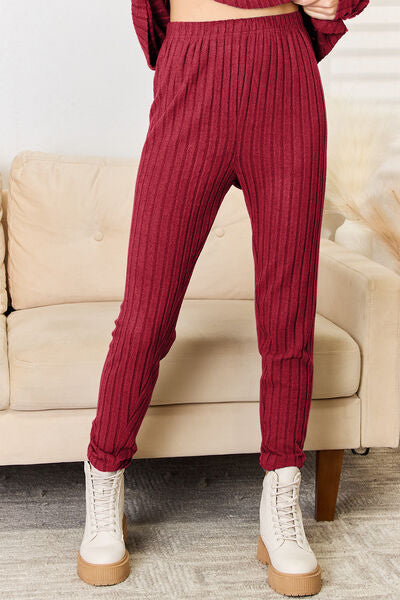 Notched Long Sleeve Top and Pants Set