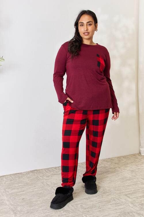 Plaid Round Neck Top and Pants Pajama Set | NEW ARRIVALS, Ship from USA, Zenana | Trendsi