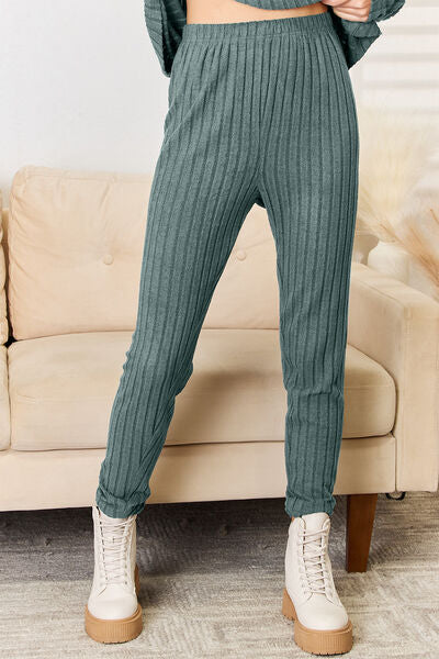 Notched Long Sleeve Top and Pants Set