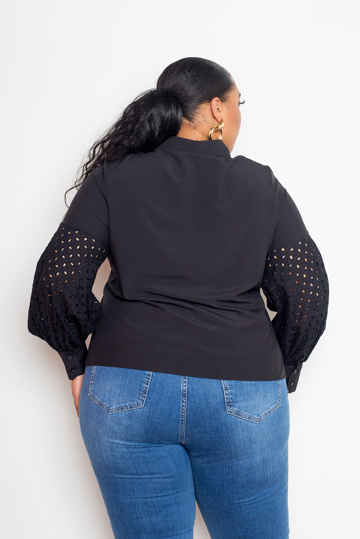 Blouse With Punched Sleeves | Black, PLUS SIZE, PLUS SIZE TOPS, SALE, SALE PLUS SIZE, White | Style Your Curves