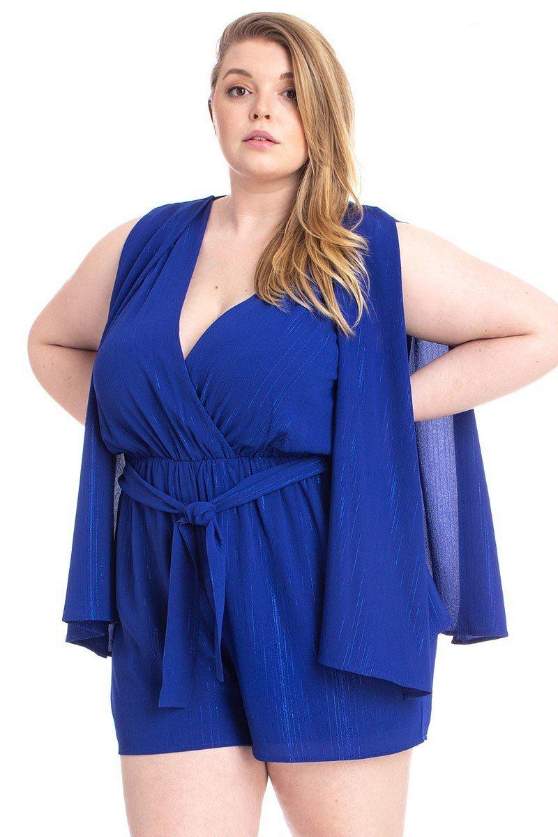 Shimmer Fabric Draped Open Sleeve Romper | Ivory, PLUS SIZE, PLUS SIZE JUMPSUITS & ROMPERS, Royal, SALE, SALE PLUS SIZE, Yellow | Style Your Curves