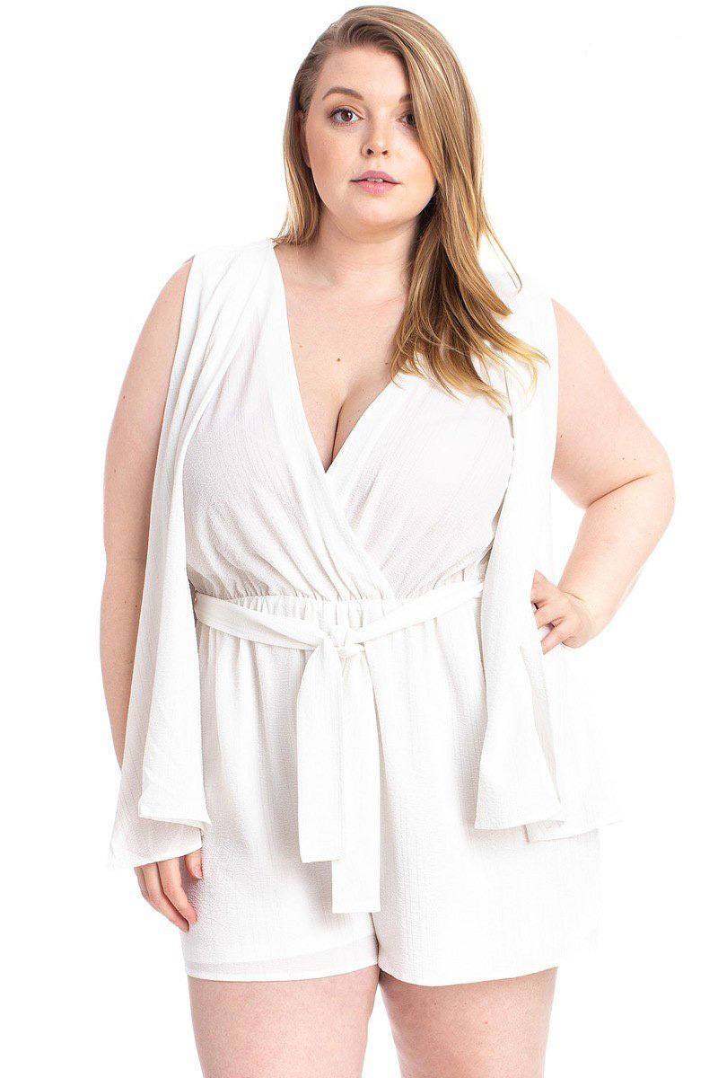 Shimmer Fabric Draped Open Sleeve Romper | Ivory, PLUS SIZE, PLUS SIZE JUMPSUITS & ROMPERS, Royal, SALE, SALE PLUS SIZE, Yellow | Style Your Curves