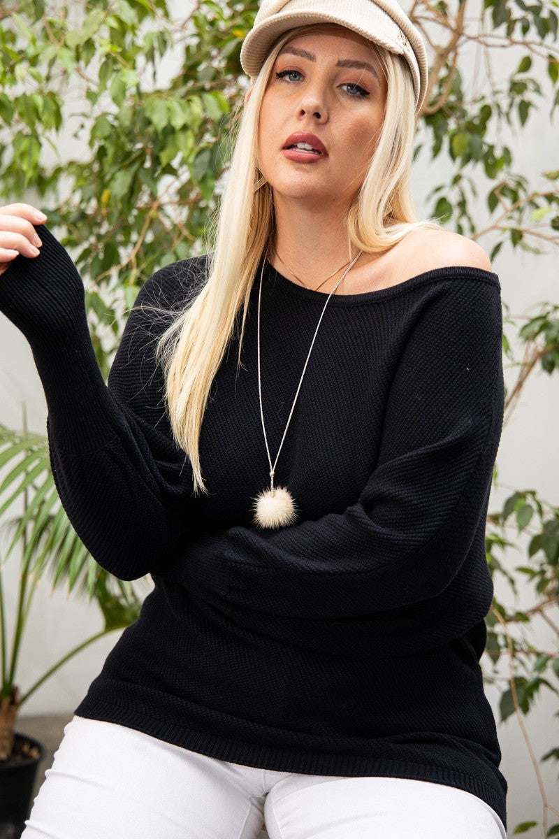 Round Neck Long Sleeve Solid Sweater | Black, Ivory, PLUS SIZE, PLUS SIZE OUTERWEAR, PLUS SIZE TOPS, SALE, SALE PLUS SIZE | Style Your Curves