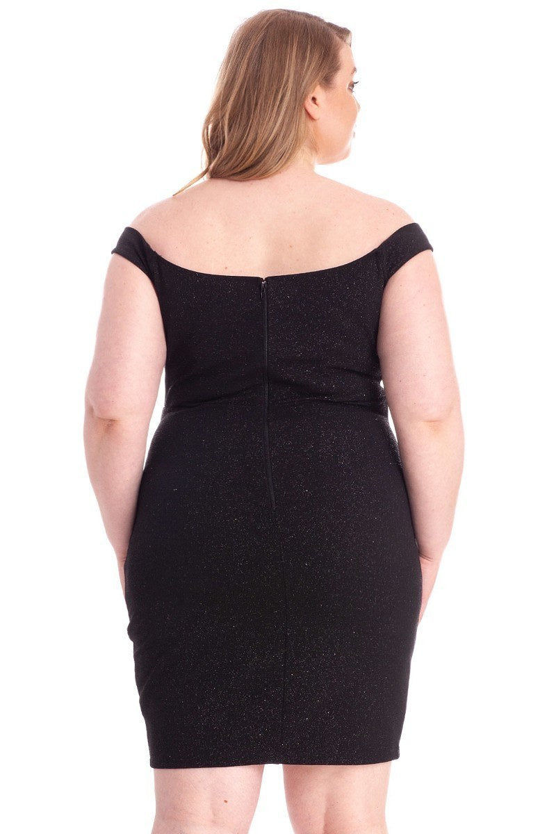 Glittered Off Shoulder Mini Dress | Black, Ivory, PLUS SIZE, PLUS SIZE JUMPSUITS & ROMPERS, SALE, SALE PLUS SIZE | Style Your Curves