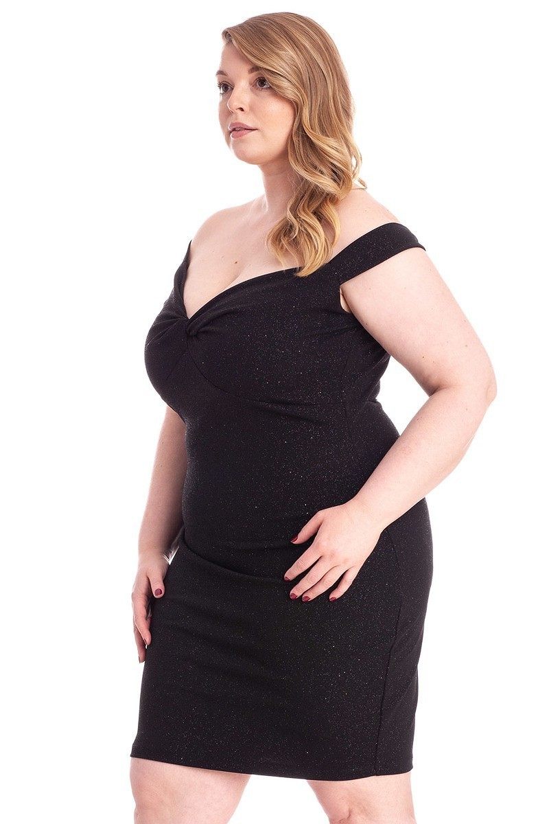 Glittered Off Shoulder Mini Dress | Black, Ivory, PLUS SIZE, PLUS SIZE JUMPSUITS & ROMPERS, SALE, SALE PLUS SIZE | Style Your Curves