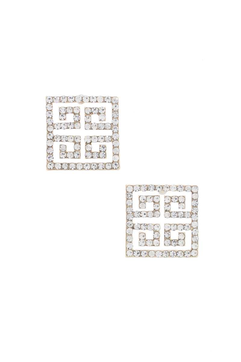 Maze Square Rhinestone Earring | EARRINGS, Gold, JEWELRY, RESTOCKED POPULAR ITEMS, SALE, SALE JEWELRY | Style Your Curves