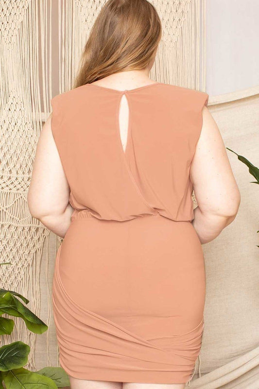 Shirring Detailed Mini Dress | Black, MADE IN USA, Mauve, PLUS SIZE, PLUS SIZE DRESSES, SALE, SALE PLUS SIZE | Style Your Curves