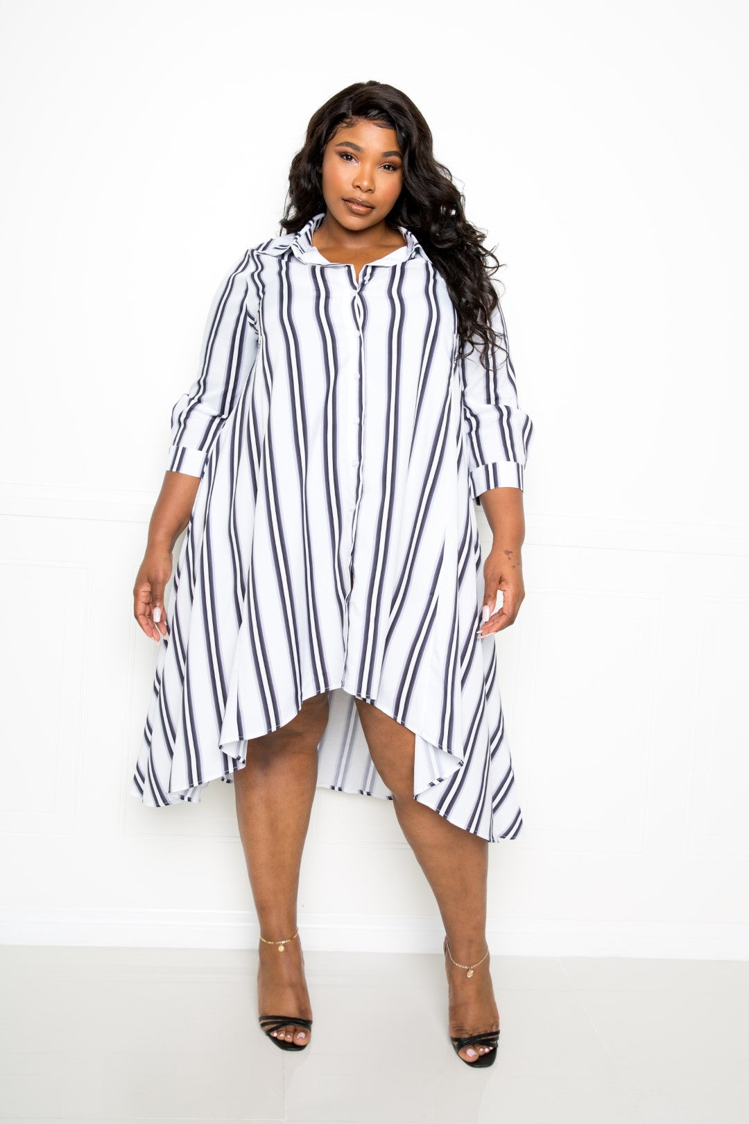 Stripe Shirt Dress | Black, Green, Hot Pink, Orange, PLUS SIZE, PLUS SIZE DRESSES, SALE, SALE PLUS SIZE | Style Your Curves