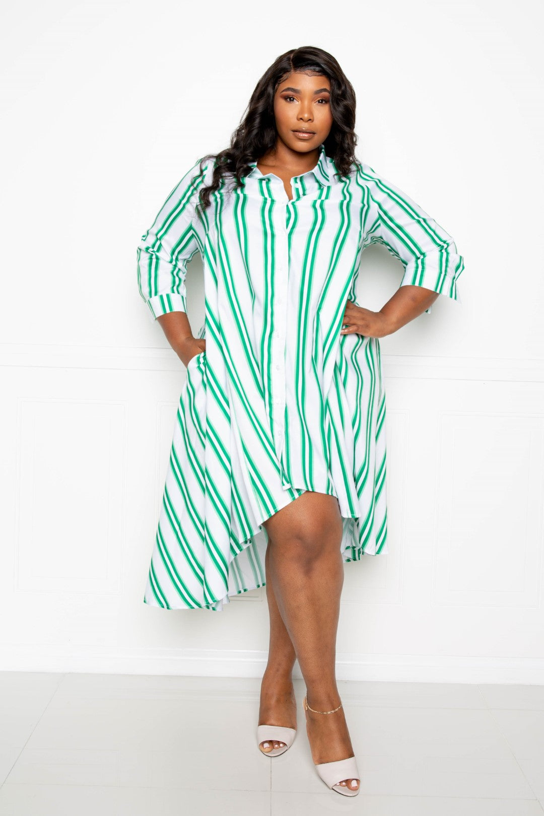 Stripe Shirt Dress | Black, Green, Hot Pink, Orange, PLUS SIZE, PLUS SIZE DRESSES, SALE, SALE PLUS SIZE | Style Your Curves