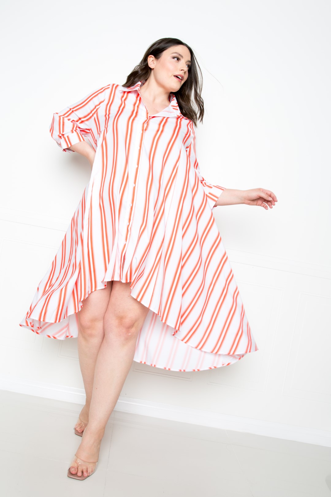 Stripe Shirt Dress | Black, Green, Hot Pink, Orange, PLUS SIZE, PLUS SIZE DRESSES, SALE, SALE PLUS SIZE | Style Your Curves