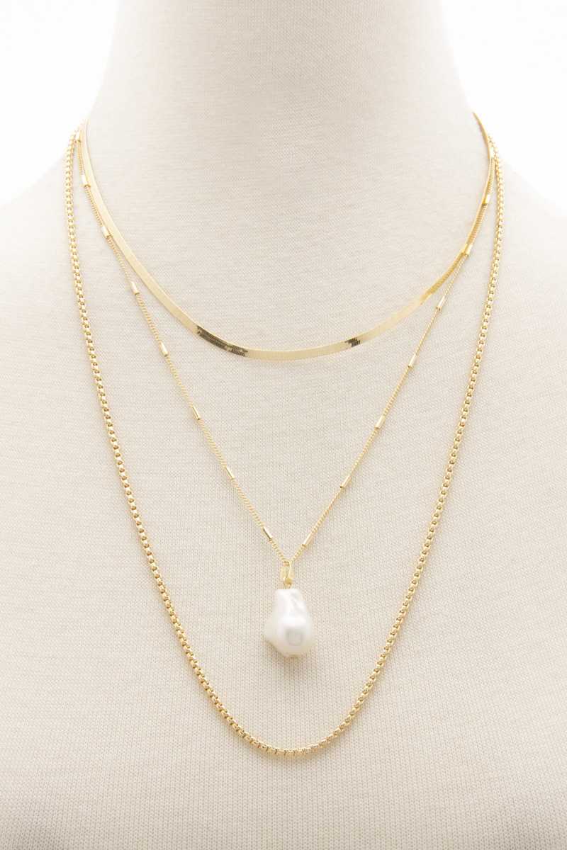 Pearl Herringbone Link Layered Necklace | Gold, JEWELRY, NECKLACES, SALE, SALE JEWELRY | Style Your Curves