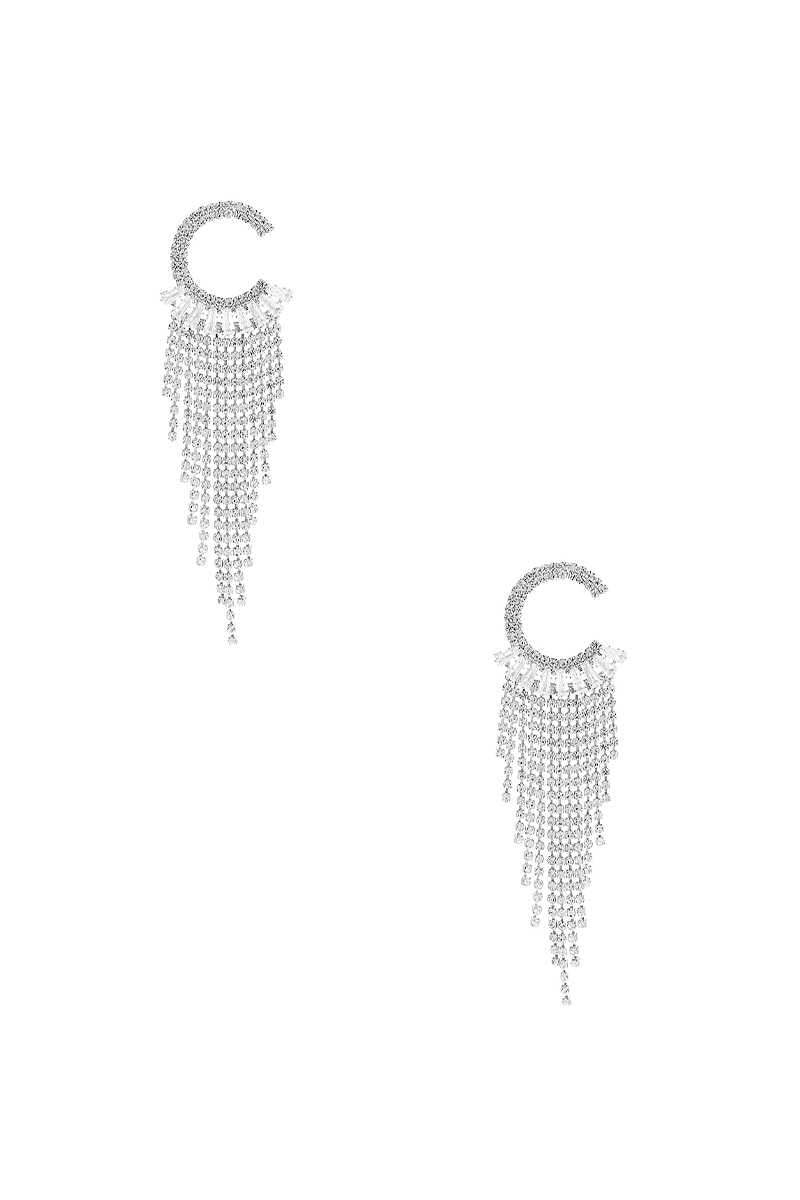 Crystal C Shape Baguette Fringe Earring | EARRINGS, JEWELRY, SALE, SALE JEWELRY, Silver | Style Your Curves