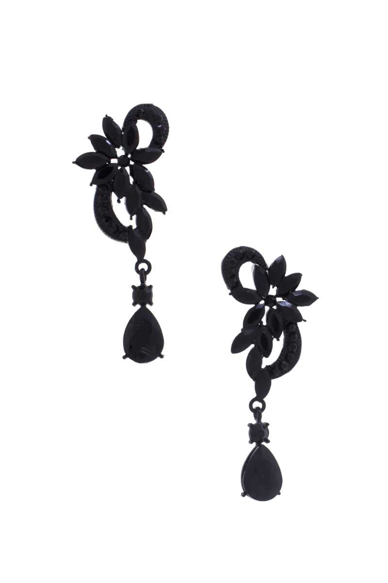 Flower Rhinestone Dangle Earring | Black, EARRINGS, JEWELRY, Peach, SALE, SALE JEWELRY, Taupe | Style Your Curves