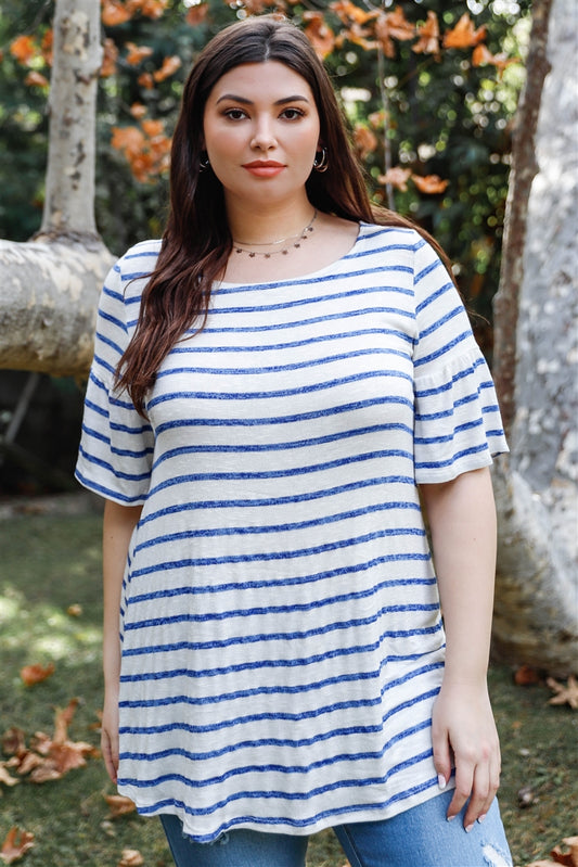 Plus Stripe Bell Short Sleeve Top | MADE IN USA, Navy, PLUS SIZE, PLUS SIZE TOPS, Purple, Royal, SALE, SALE PLUS SIZE | Style Your Curves