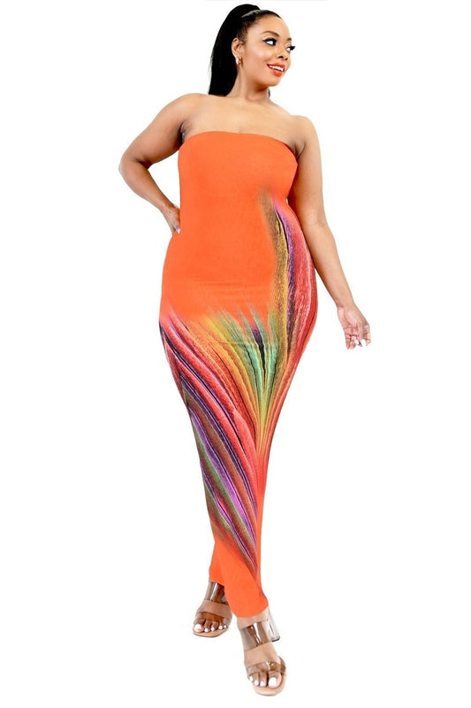 Plus Sleeveless Color Gradient Tube Top Maxi Dress