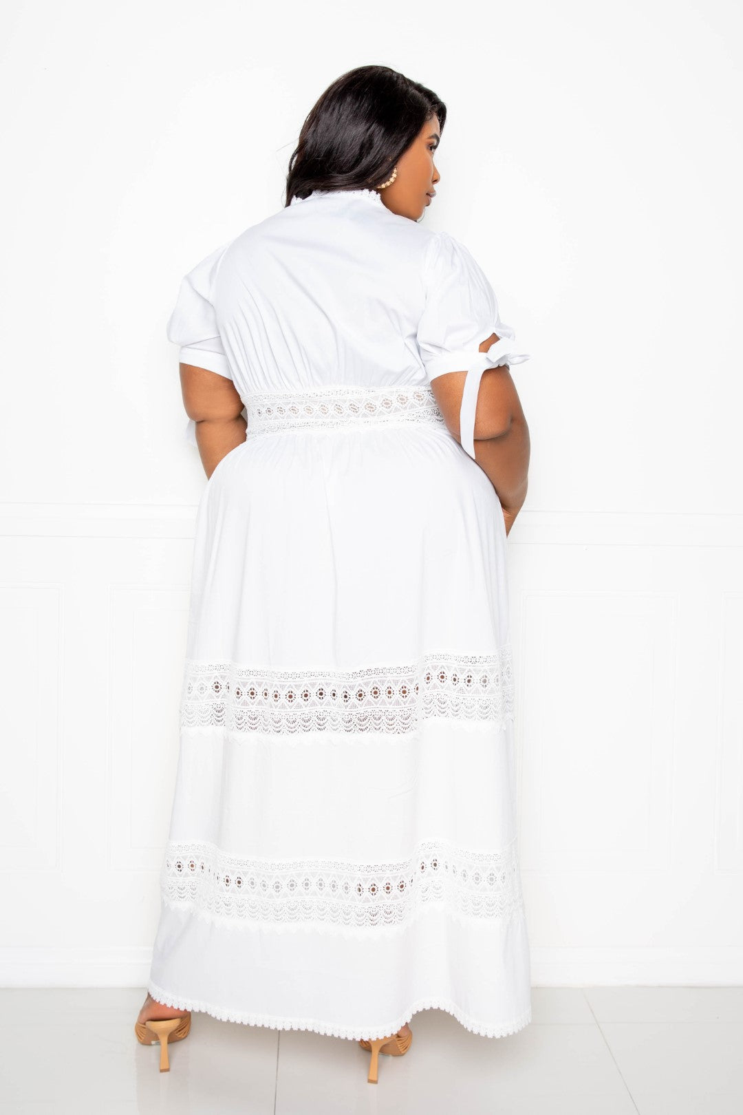 Puff Sleeve Maxi Dress With Lace Insert | Black, PLUS SIZE, PLUS SIZE DRESSES, SALE, SALE PLUS SIZE, White | Style Your Curves