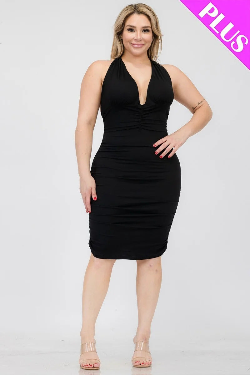Plus Size Plunging Ruched Dress CCPRODUCTS, NEW ARRIVALS, PLUS SIZE, PLUS SIZE DRESSES Style Your Curves