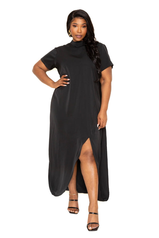 Mock neck back cape dress CCPRODUCTS, NEW ARRIVALS, PLUS SIZE, PLUS SIZE DRESSES Style Your Curves