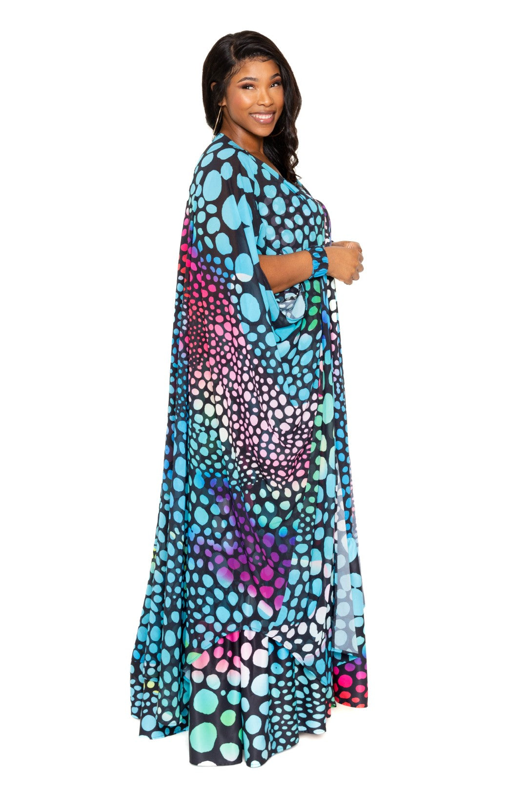 Dot Robe With Wrist Band | CCPRODUCTS, Multi, NEW ARRIVALS, PLUS SIZE, PLUS SIZE OUTERWEAR, PLUS SIZE TOPS | Style Your Curves