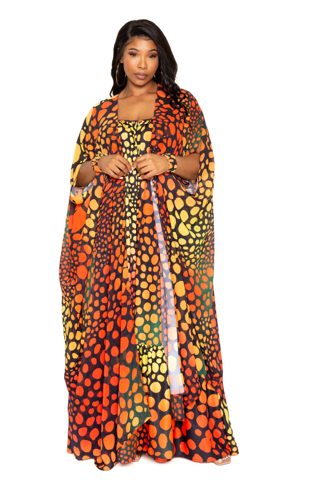 Dot Robe With Wrist Band | CCPRODUCTS, Multi, NEW ARRIVALS, PLUS SIZE, PLUS SIZE OUTERWEAR, PLUS SIZE TOPS | Style Your Curves
