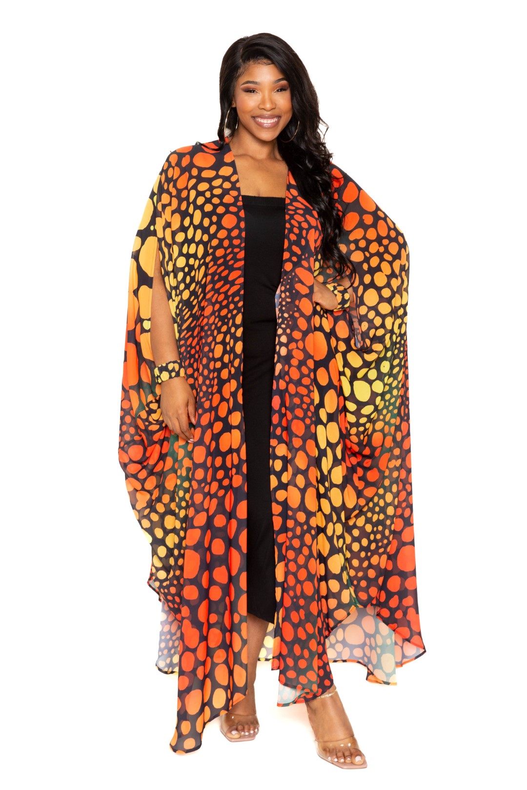 Dot Robe With Wrist Band | CCPRODUCTS, Multi, NEW ARRIVALS, PLUS SIZE, PLUS SIZE OUTERWEAR, PLUS SIZE TOPS | Style Your Curves