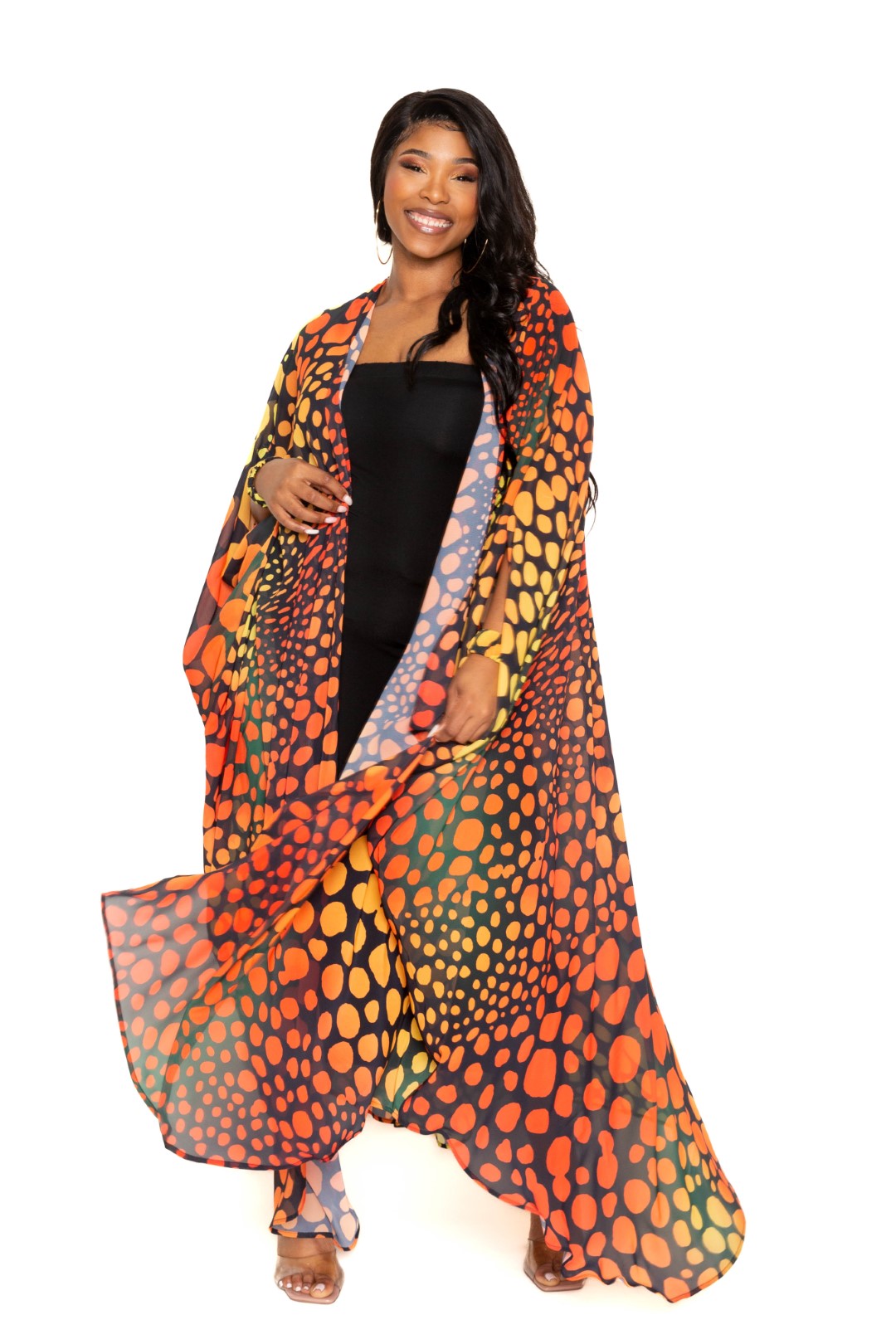 Dot Robe With Wrist Band | CCPRODUCTS, Multi, NEW ARRIVALS, PLUS SIZE, PLUS SIZE OUTERWEAR, PLUS SIZE TOPS | Style Your Curves