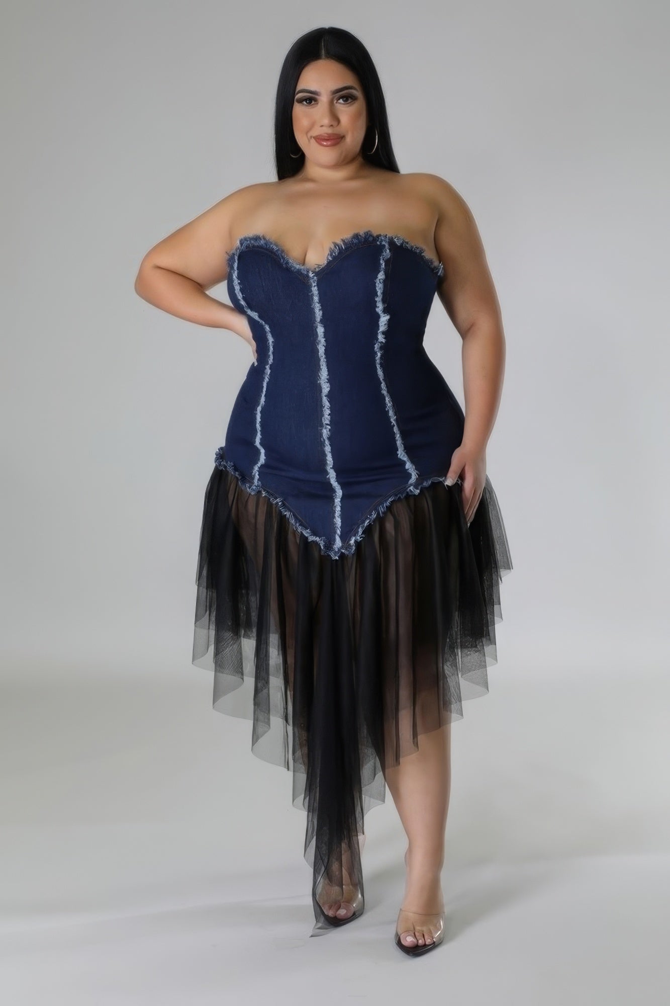 Denim Down Dress | CCPRODUCTS, Denim, NEW ARRIVALS, PLUS SIZE, PLUS SIZE DRESSES | Style Your Curves