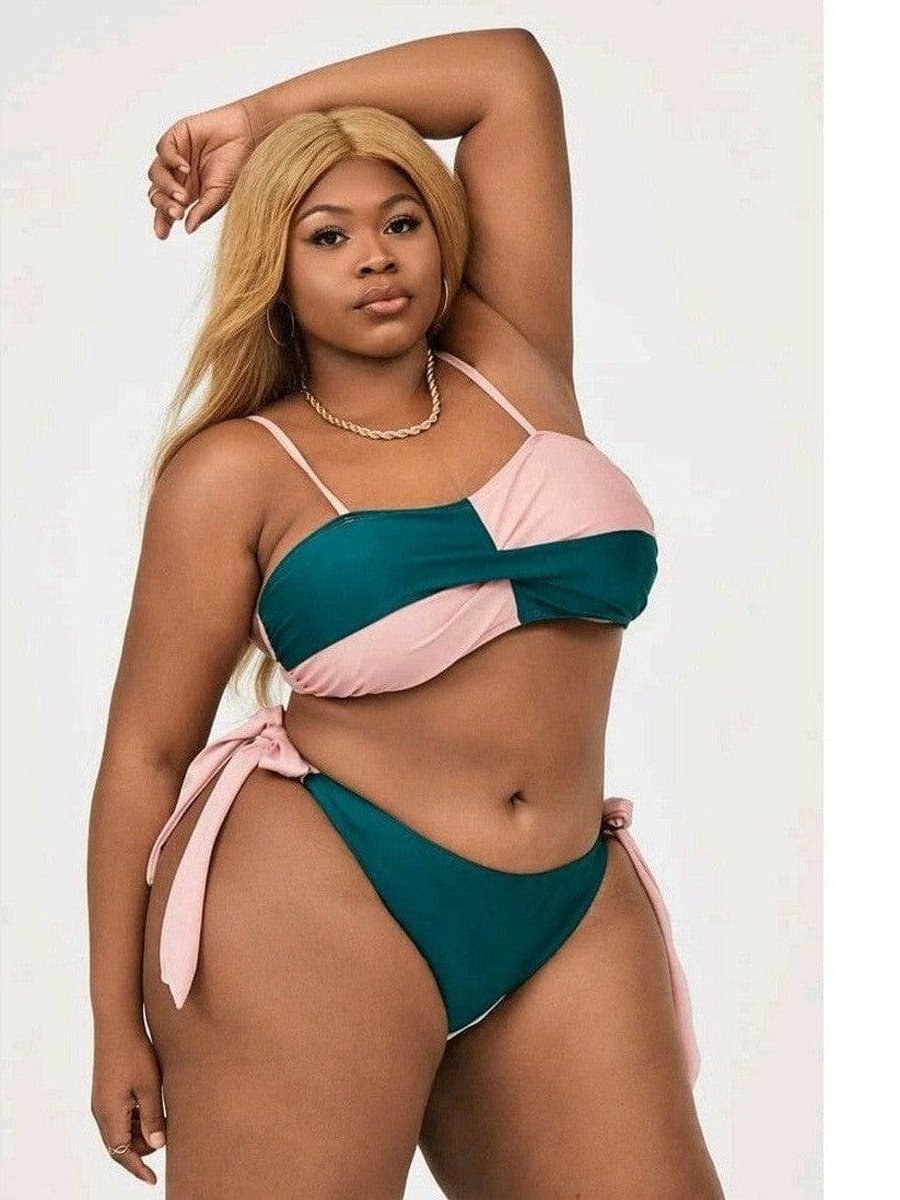 Plus Size Pink and Green 2pc Swimsuit | style Your Curves | 2 Piece Set, 4XL, bathing Suit, extended plus, NEW ARRIVALS, SALE | Style Your Curves