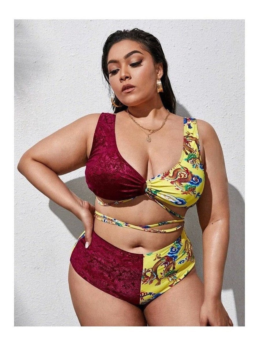 Plus Size Chinese Dragon Print Bikini Set | 4XL, extended plus, NEW ARRIVALS, PLUS, PLUS SIZE, PLUS SIZE SETS, Plus Sizes, SALE, swimsuit | Style Your Curves