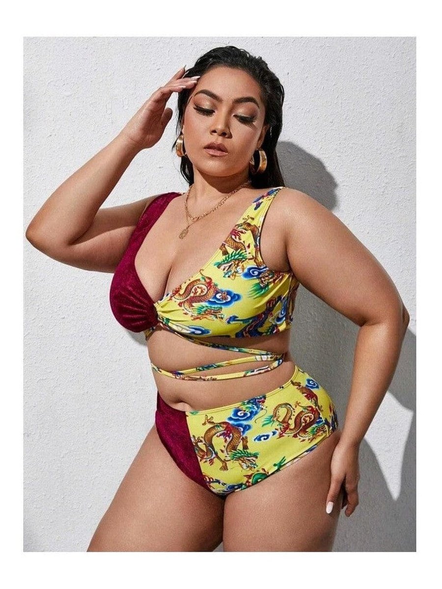 Plus Size Chinese Dragon Print Bikini Set 4XL, extended plus, NEW ARRIVALS, PLUS, PLUS SIZE, PLUS SIZE SETS, Plus Sizes, SALE, swimsuit Style Your Curves