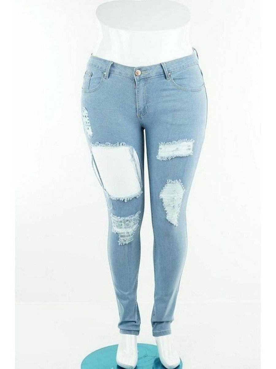 Plus Size Distressed Light Blue Jeans | jeans, NEW ARRIVALS, PLUS, plus bottoms, plus jeans, PLUS SIZE, PLUS SIZE BOTTOMS, plus size jeans, SALE | Style Your Curves